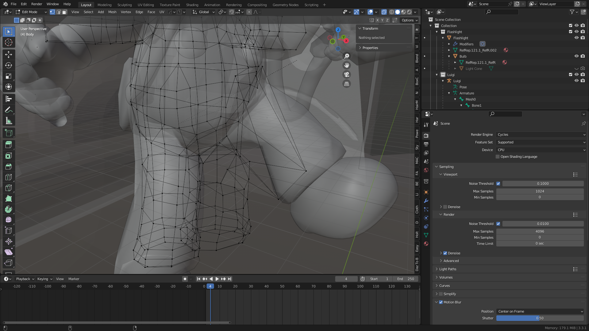 Vertex tweaking to undent Luigi's torso